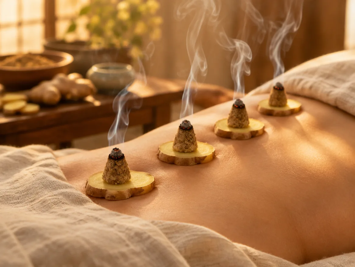 Moxibustion on ginger slices
